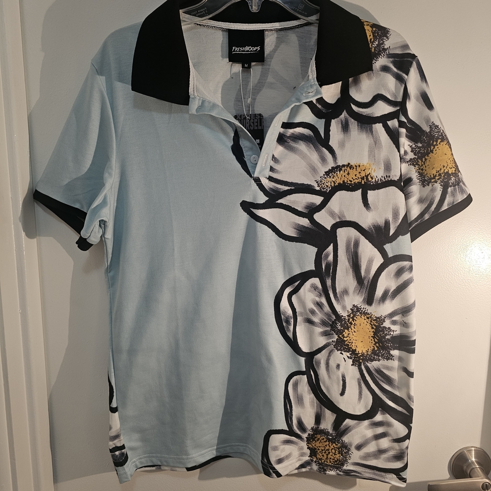 Fresh Hoods Nwt Men's Light Blue Floral Polo Shirt Med